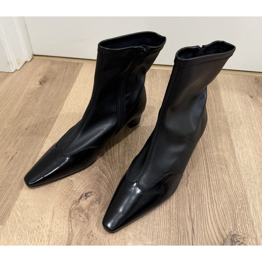 NEW Maeve Black Cap-toe Stretch Ankle Low Heel Boots Anthropologie EU 38 Chic